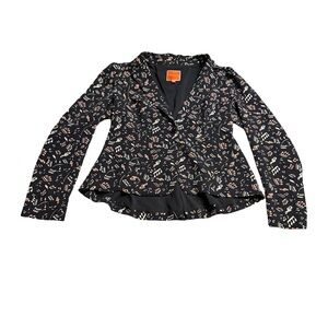✨🎵 ModCloth Music-Note Print‎ Peplum Blazer Jacket Black – Size L 🎵✨